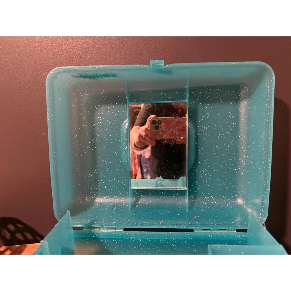 Vintage Caboodles Jellies Organizer Vanity Teal Blue Glitter Makeup Case 2762
